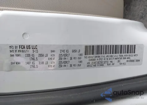 2016 Chrysler Town & Country Touring from USA, damaged, VIN 2C4RC1BG7GR132719